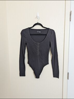 Aerie Ribbed Bodysuit Black Women's Size Small Long Sleeve Whimsygoth Witchy